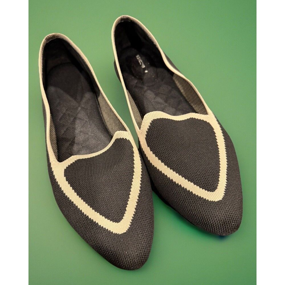 Birdies Women's Black The Blackbird Tan Flat Slip On Knit Loafer Size 12
